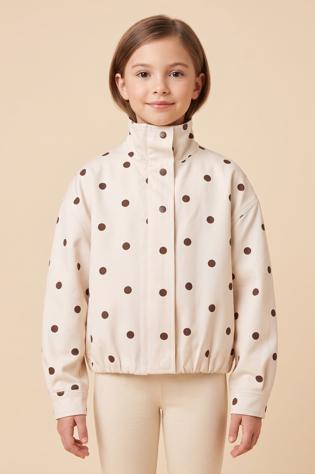 Youth Girls Mock Neck Polka Dot Bomber Jacket