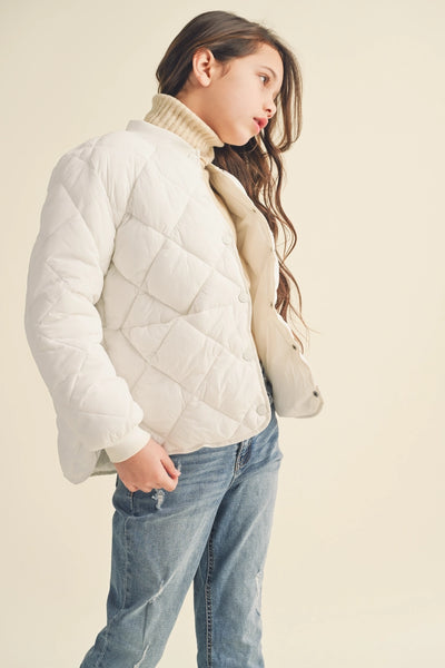 Youth Girls Quilted Button Down Jacket
