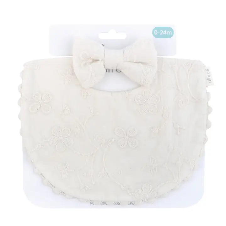 Cotton Double Sided Embroidered Baby Bib (Flowers & Bow)
