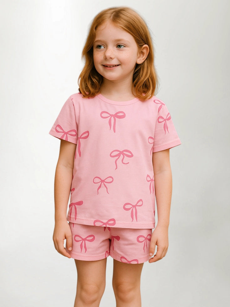 Toddler Girls Set - Bow TShirt & Shorts