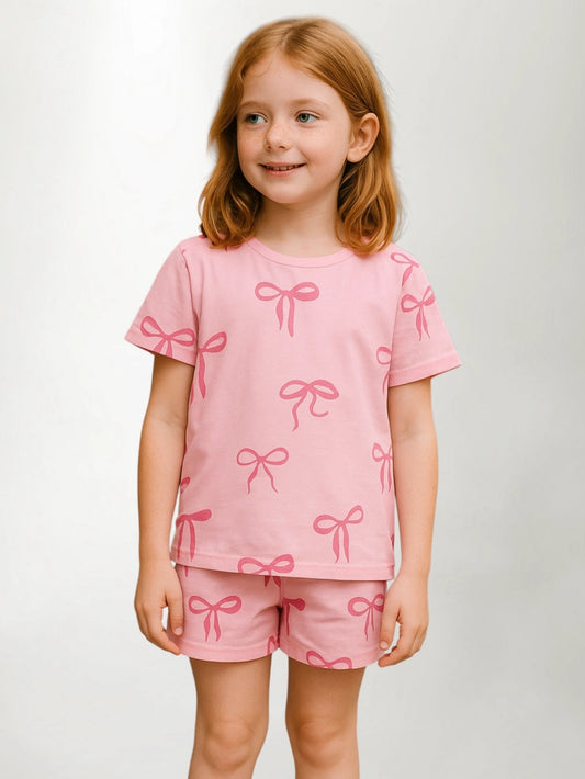 Toddler Girls Set - Bow TShirt & Shorts