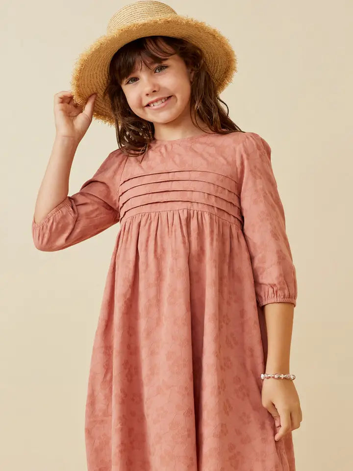 Youth Girls Pleated Detail Embroidered Dress