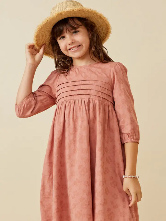 Youth Girls Pleated Detail Embroidered Dress