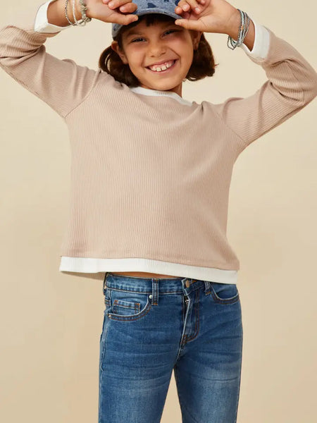 Youth Girls Layered Look Ribbed Knit Top