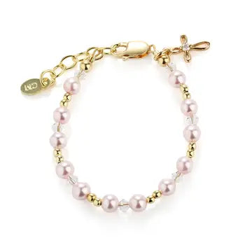 14K Gold Plated Pink Pearl Cross Bracelet