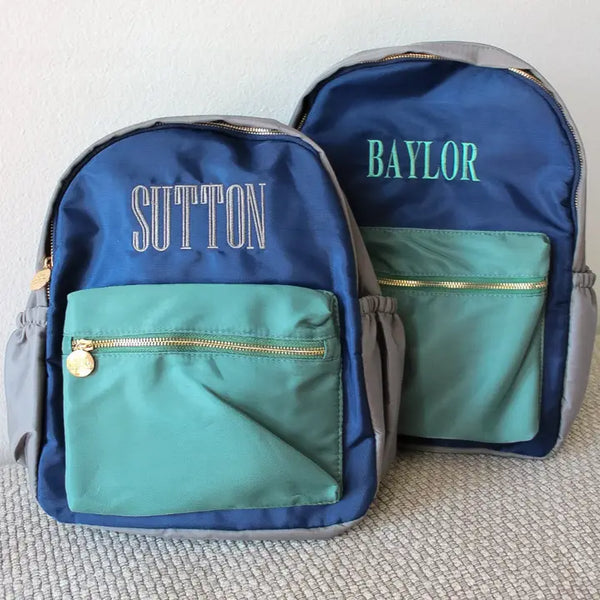 Green and Navy Color Block Backpack