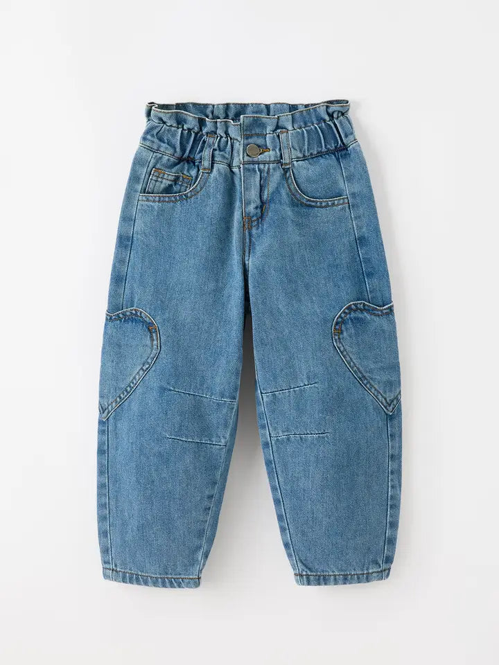 Baby/Toddler Girls Heart Knee Barrel Jeans with Paperbag Waist