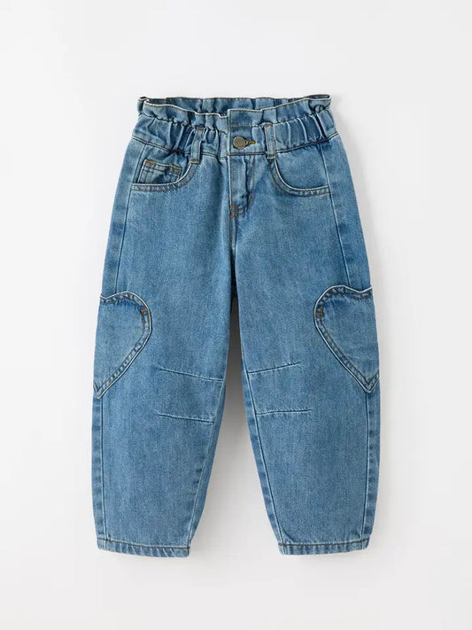 Baby/Toddler Girls Heart Knee Barrel Jeans with Paperbag Waist