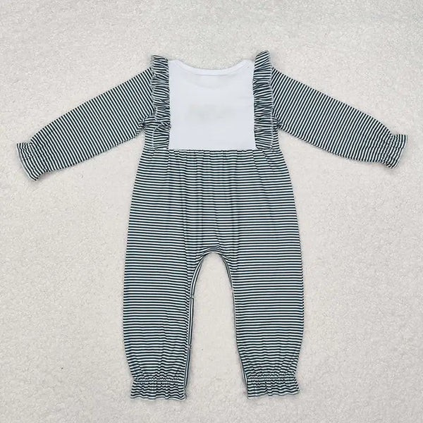 Baby Infant Girls Christmas Green Stripes Trees Romper