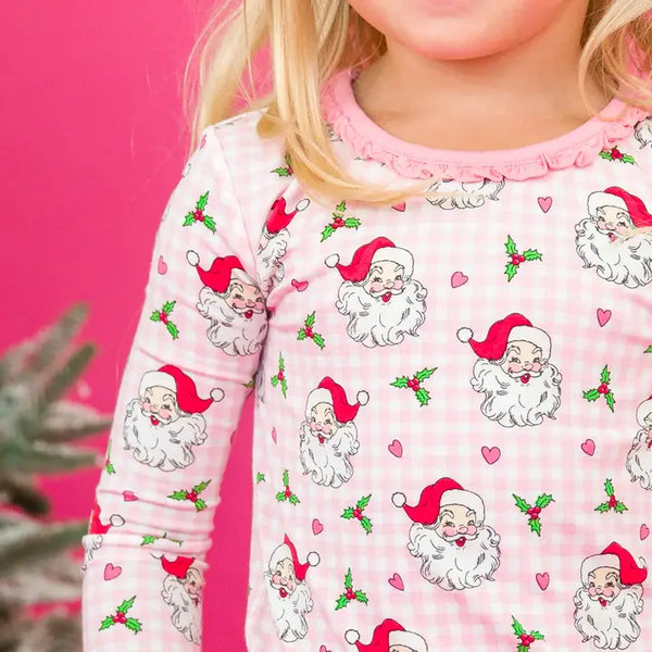 Girls Dear Santa Bamboo Ruffle Long Sleeve Pajama Set