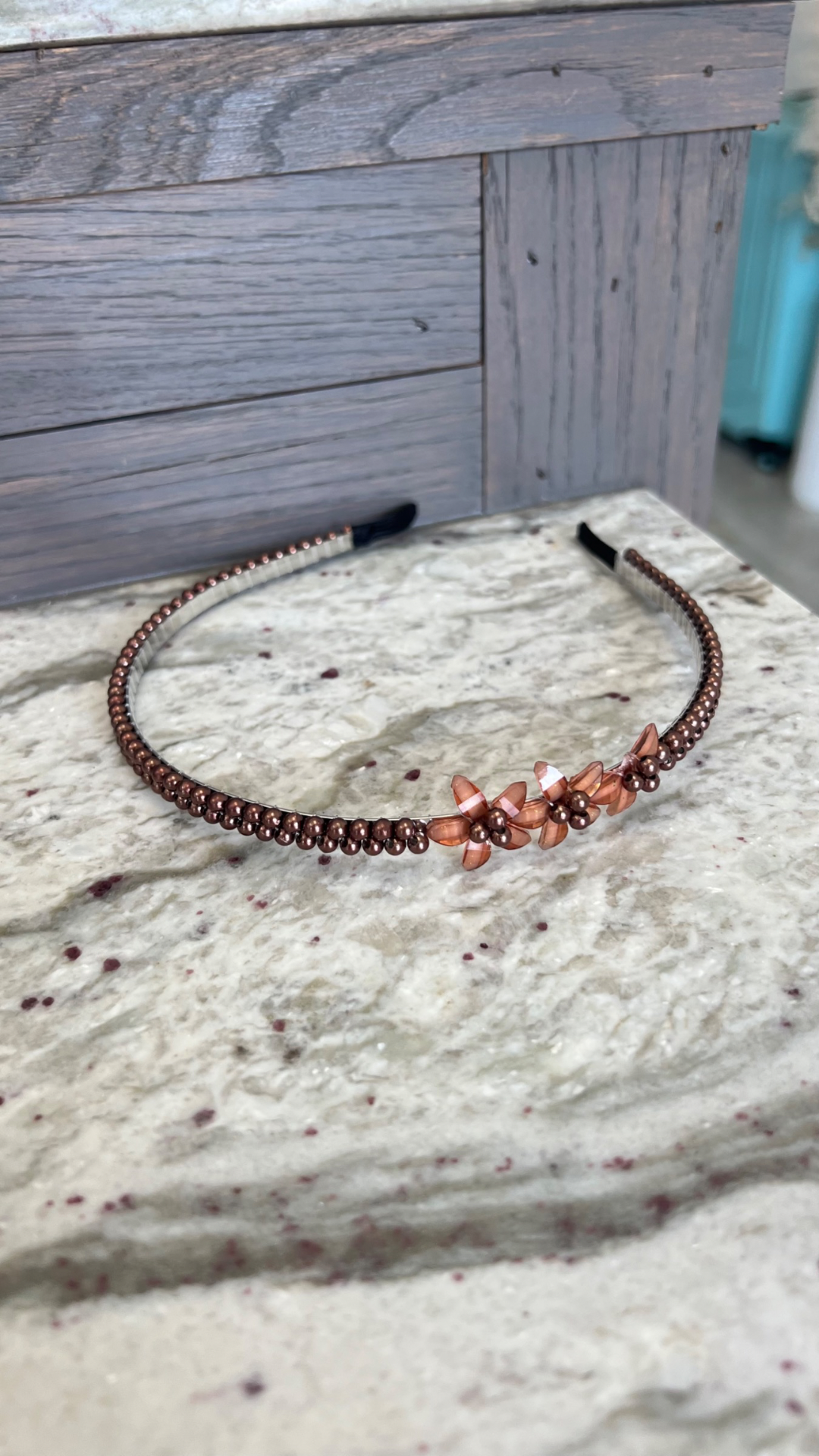 Beaded Headband With Flower Accent