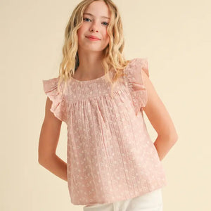 Youth Girls Lace Tie Open Back Short Sleeve Top