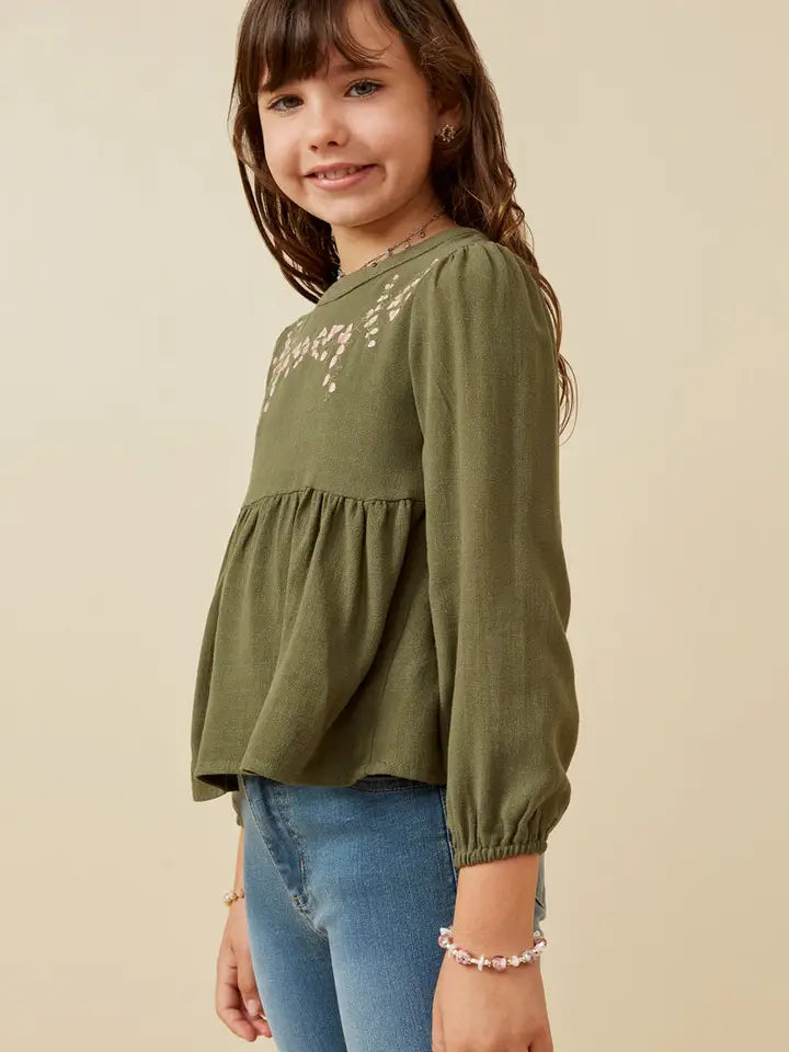 Youth Girls Embroidered Textured Peplum Top