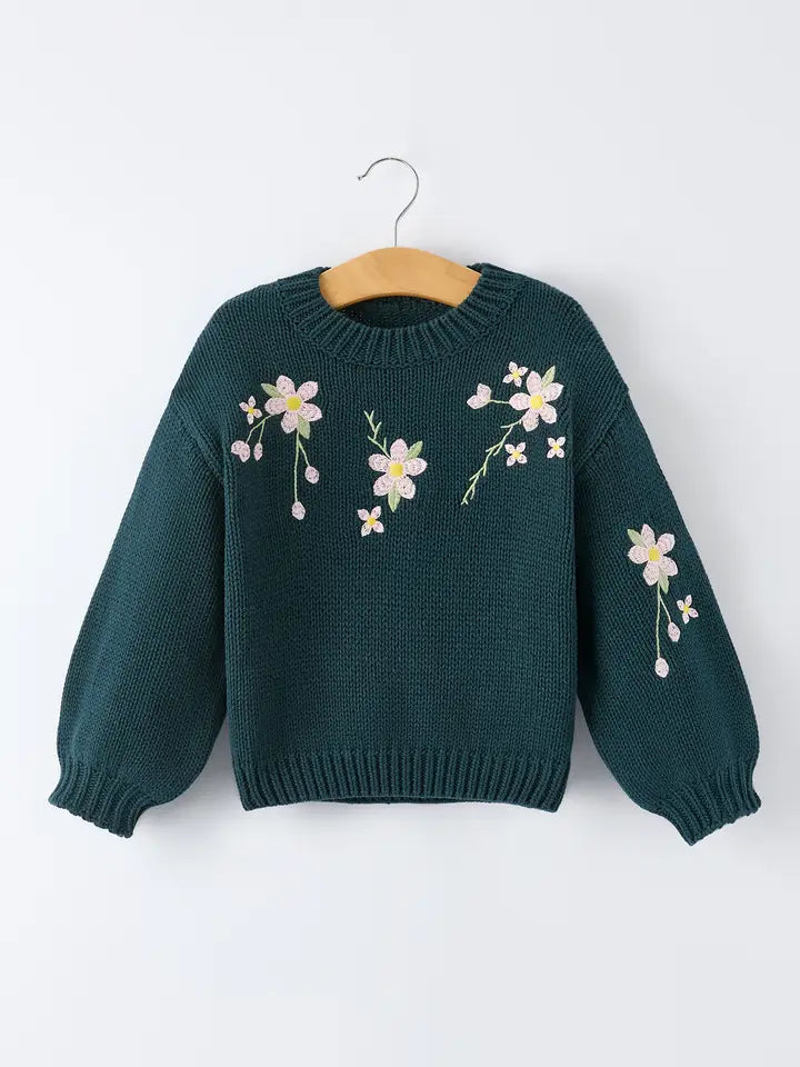 Infant & Toddler Girls Flower Embroidered Long Sleeve Knit Sweater