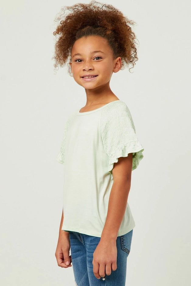 Youth Girls Smocked Ruffle Sleeve Top