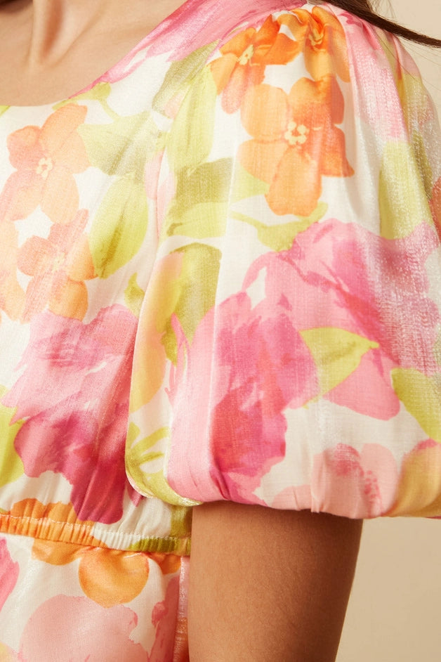Youth Girls Satin Floral Peplum Top