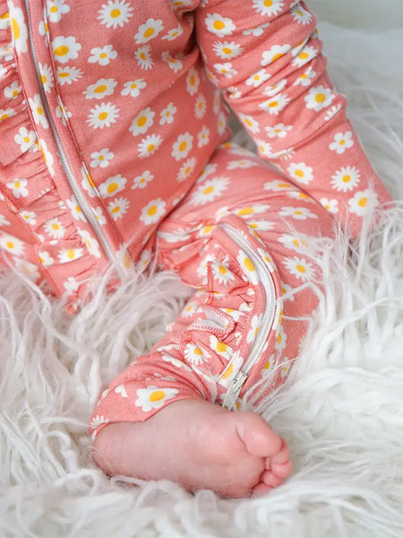Emerson and Friends Bamboo Rose Daisey Footed Onesie