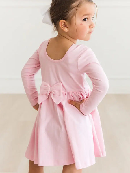 Girls Pink Knit Long Sleeve Twirl Dress