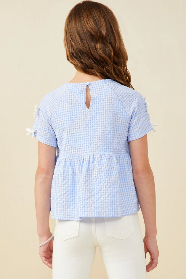 Youth Girls Ribbon Gingham Babydoll Top