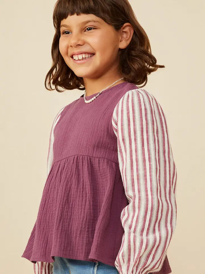 Youth Girls Contrast Sleeve Gauze Top