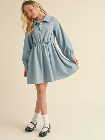 Long Sleeve Blue Shirt Dress