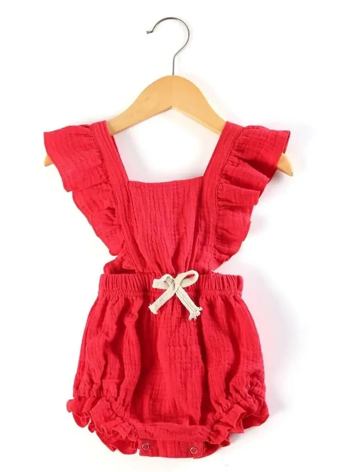 Red Ruffle Bubble Romperalls