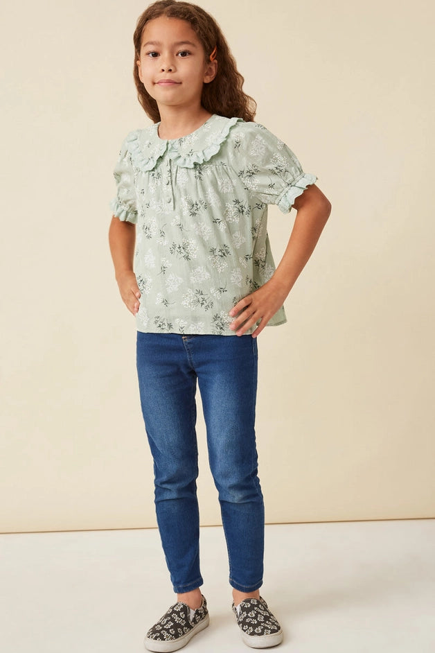 Youth Girls Floral Lace Sage Peter Pan Top