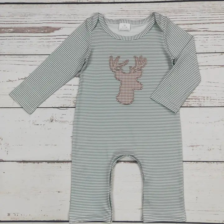 Baby Boys Stripe Romper with Deer Print