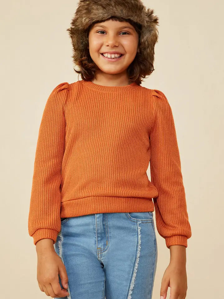 Youth Girls Ribbed Knit Banded Detail Mock Neck Top