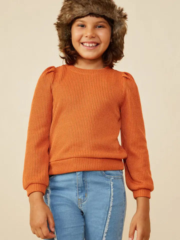 Youth Girls Ribbed Knit Banded Detail Mock Neck Top