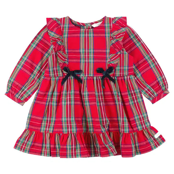 Girls Plaid Ruffle Bow Dress