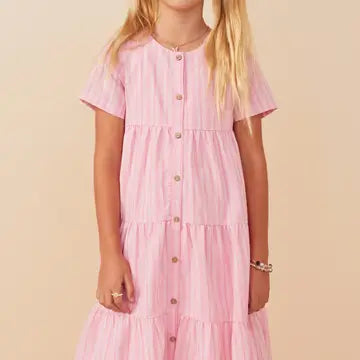 Youth Girls Striped Seersucker Button Up Dress