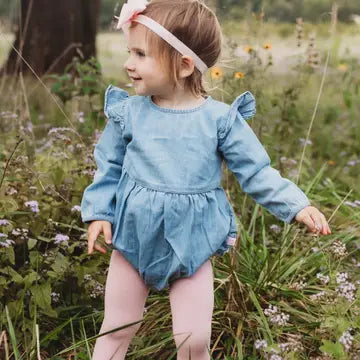 Baby Girls Light Wash Denim Bubble Romper