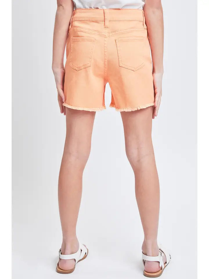 YMI High-Rise Color Twill Shorts with Fray Hem