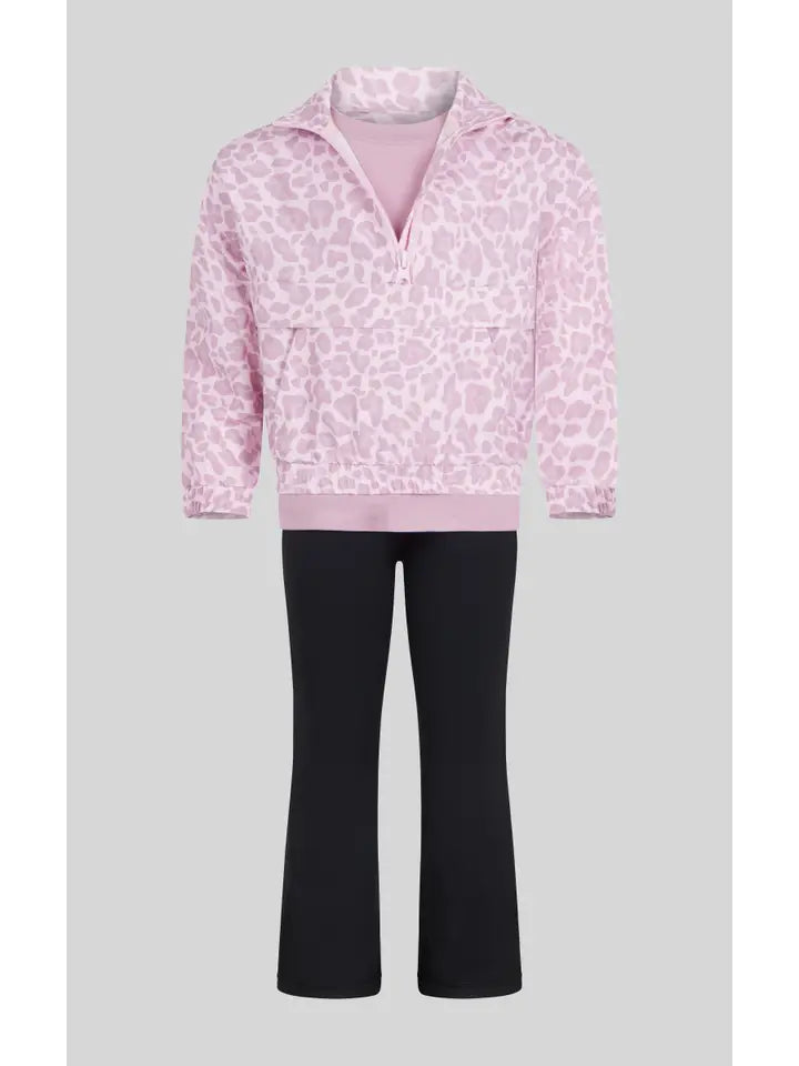 Toddler Girls Half Zip Windbreaker, Tee, Flare Pants Set