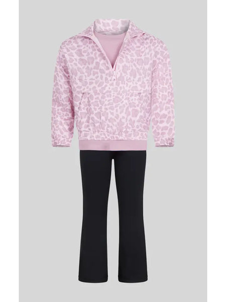 Toddler Girls Half Zip Windbreaker, Tee, Flare Pants Set