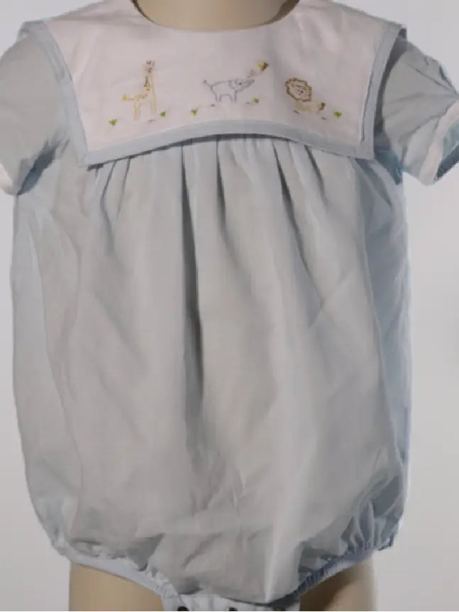 Infant Boy Bubble Romper with Hand Embroidered Animals