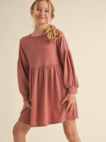 Girls Mauve Long Sleeve Knit Dress