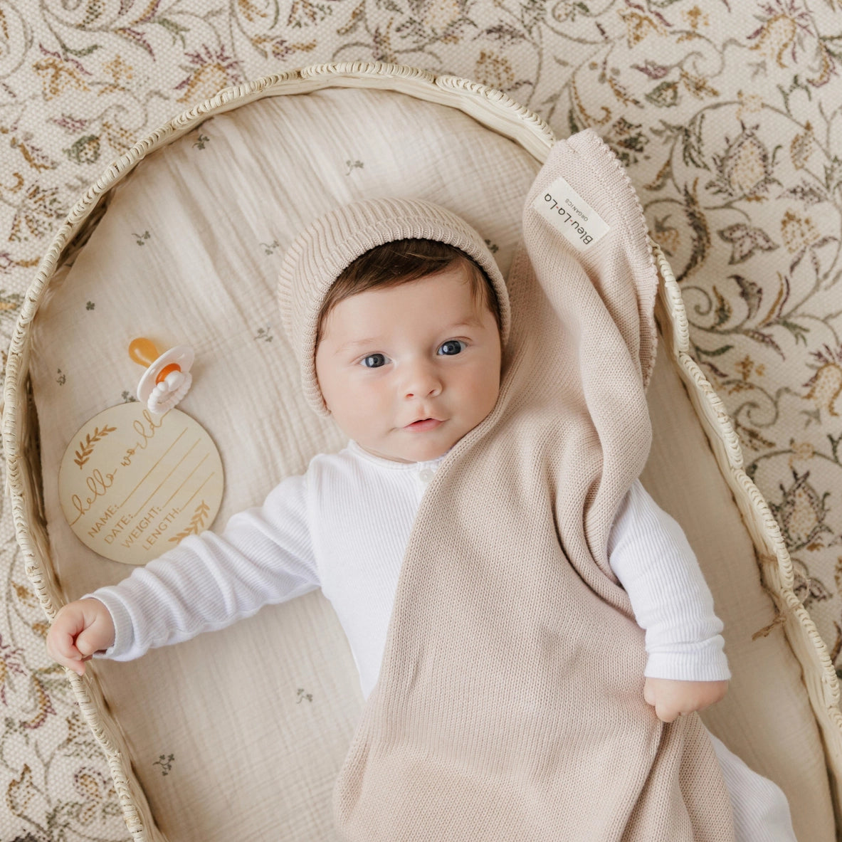 Organic Cotton Knit Blanket + Hat Boxed Gift Set
