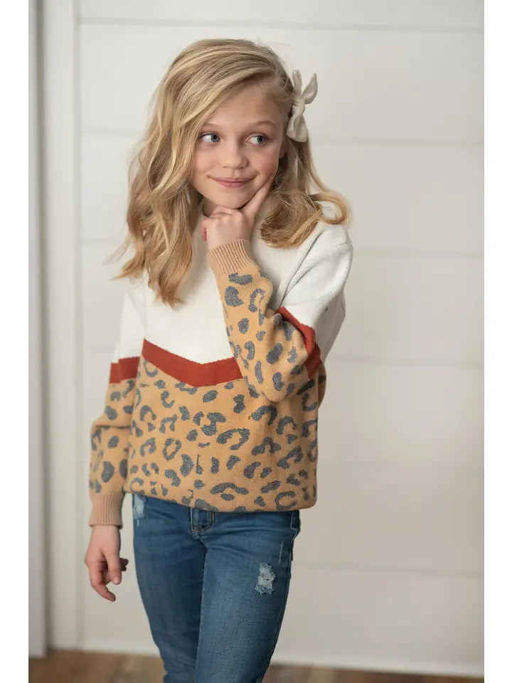 Kids Leopard and Rust Color Block Sweater