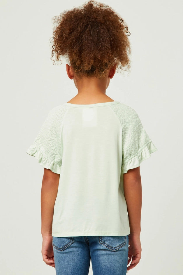 Youth Girls Smocked Ruffle Sleeve Top