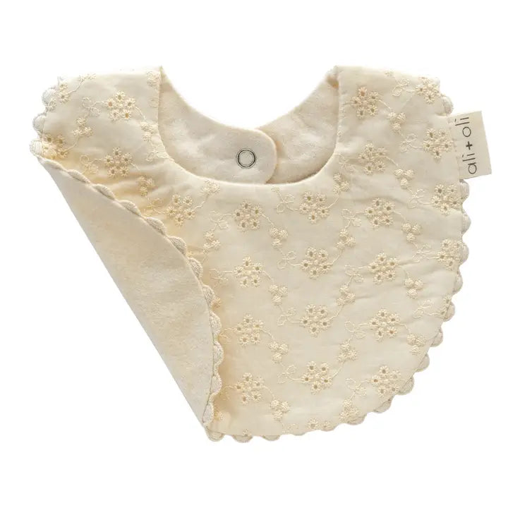 Cotton Double Sided Baby Bib (Eyelet Flowers)