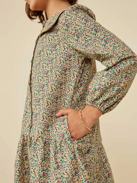 Youth Girls Wavy Twill Trimmed Sailor Collar Printed Dress