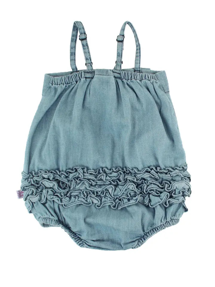 Ruffle Butts Baby Girls Denim Bow Bubble Romper