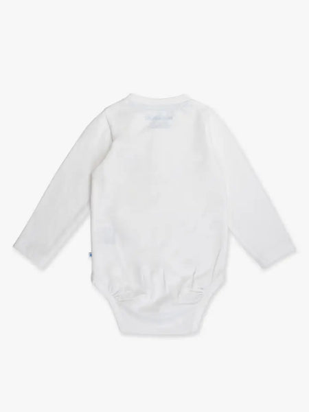 Baby Boys Football White Knit Long Sleeve Embroidered Henley Bodysuit