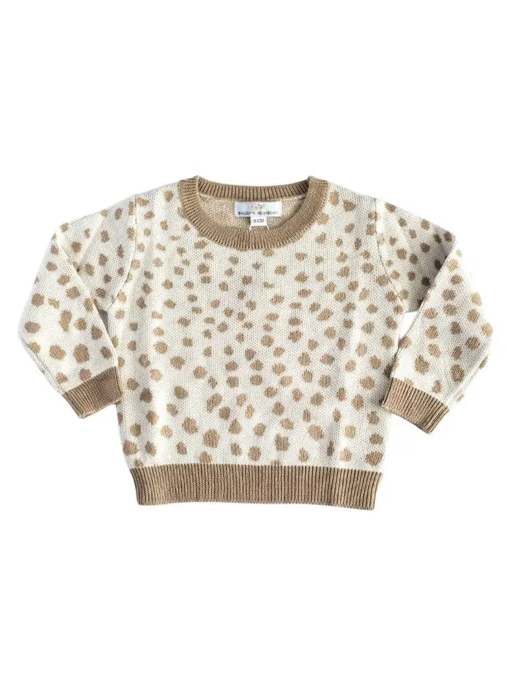 Teddy Cozy Sweater - White & Taupe Dots