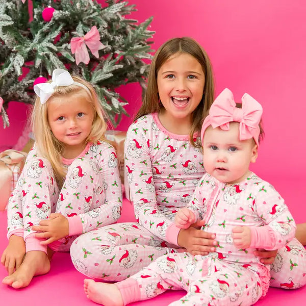 Girls Dear Santa Bamboo Ruffle Long Sleeve Pajama Set