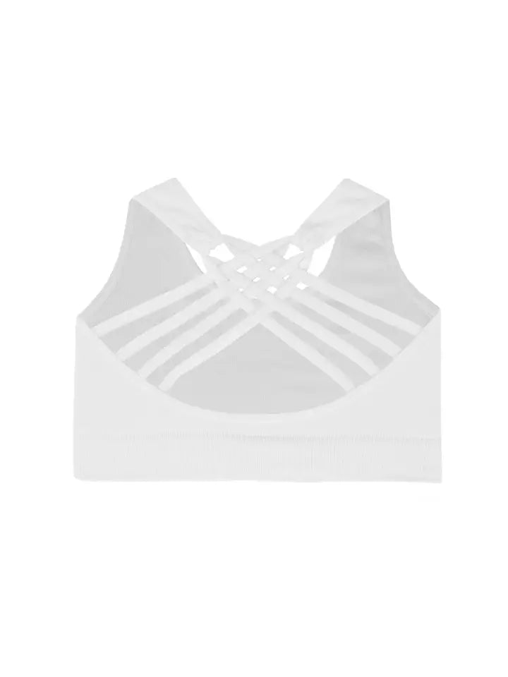 Youth Girls White Strappy Sports Bra