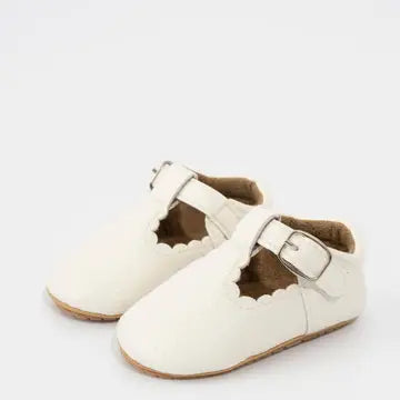 Infant White T-Strap Scalloped Buckle Shoes