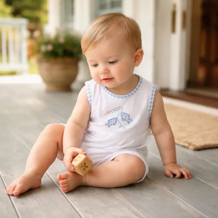 Infant Boy Fishing Applique Bubble Romper